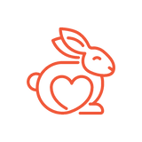 Cruelty-free sanitizer alternative icon — rabbit with heart illustrating NOWATA’s vegan, plant-based rinse-free soap that physically removes 99% of germs without water