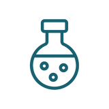 Lab-tested sanitizer alternative icon — round lab flask with solution and bubbles, representing NOWATA rinse-free soap that physically removes 99% of germs without water