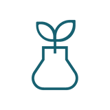 Plant-based sanitizer alternative icon — lab flask with leaf, representing NOWATA’s gentle, naturally derived rinse-free soap that physically removes 99% of germs without water