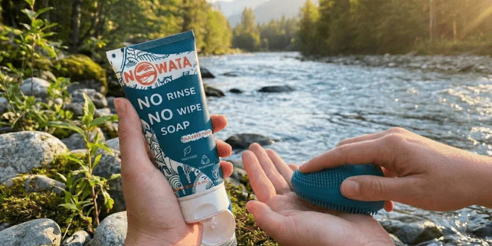 This image highlights the best Sodium Lauryl Sulfate (SLS) free hand soap from NOWATA No Rinse No Wipe Soap, a doctor-made, plant-based formula that's gentle on little hands, now available for sale online at NowataClean.com.