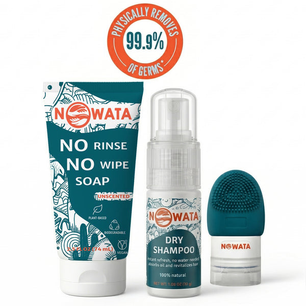 Eco Essentials Bundle: Soap + Shampoo + Travel Bottle – NOWATA