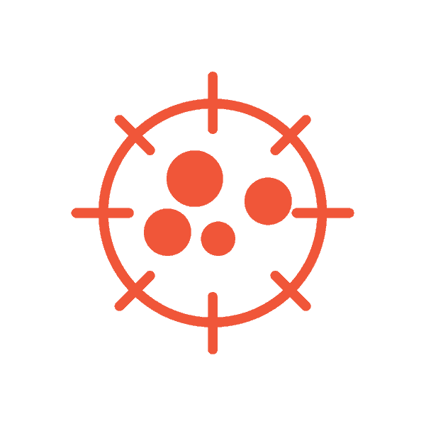 Sanitizer alternative germ-removal icon—target with microbe dots, representing NOWATA rinse-free soap that physically removes 99% of germs without water
