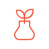 Plant-based sanitizer alternative icon — lab flask with a leaf, representing NOWATA’s rinse-free soap that physically removes 99% of germs without water